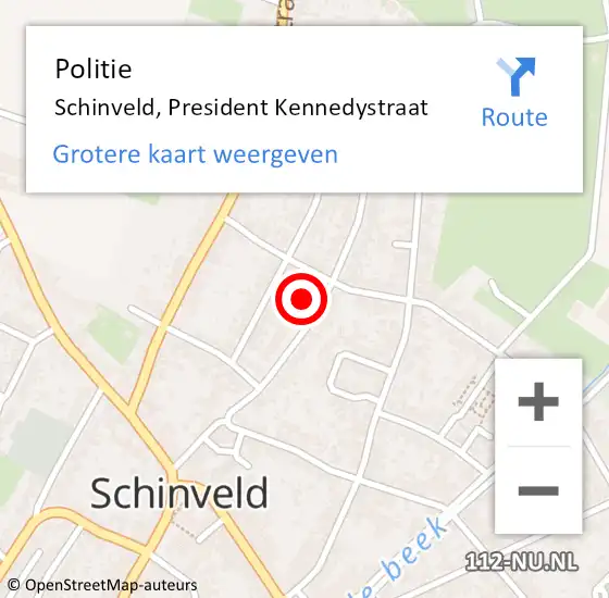 Locatie op kaart van de 112 melding: Politie Schinveld, President Kennedystraat op 4 september 2024 19:45