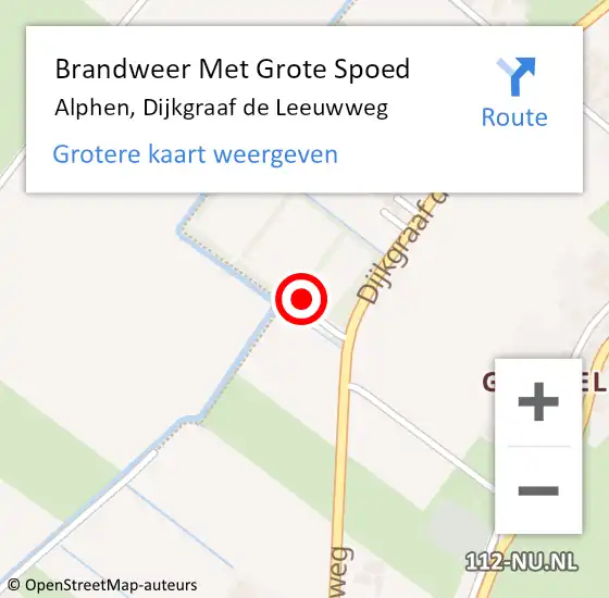 Locatie op kaart van de 112 melding: Brandweer Met Grote Spoed Naar Alphen, Dijkgraaf de Leeuwweg op 4 september 2024 20:13