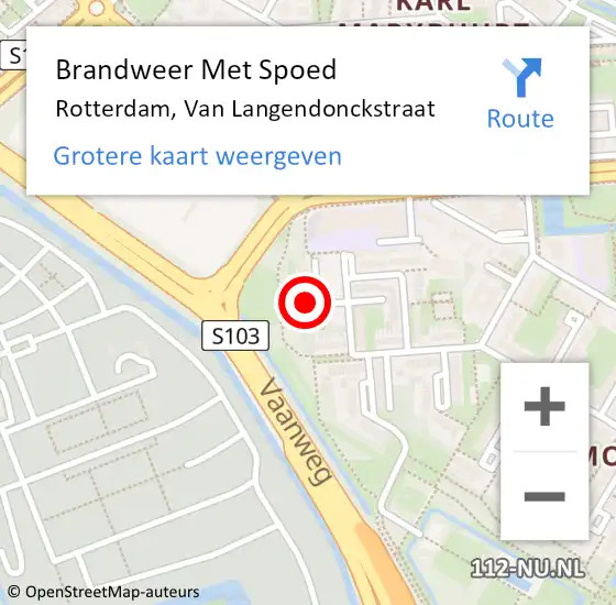 Locatie op kaart van de 112 melding: Brandweer Met Spoed Naar Rotterdam, Van Langendonckstraat op 4 september 2024 20:38