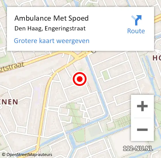 Locatie op kaart van de 112 melding: Ambulance Met Spoed Naar Den Haag, Engeringstraat op 4 september 2024 20:43