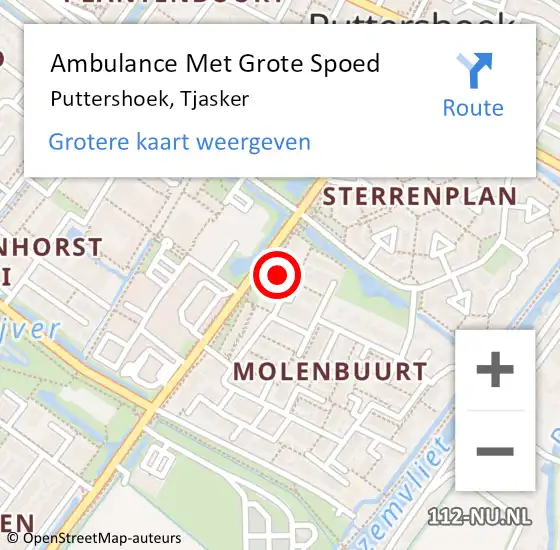 Locatie op kaart van de 112 melding: Ambulance Met Grote Spoed Naar Puttershoek, Tjasker op 4 september 2024 20:48