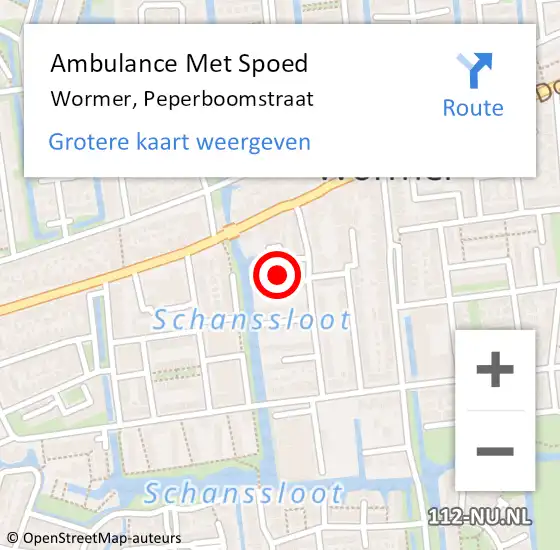 Locatie op kaart van de 112 melding: Ambulance Met Spoed Naar Wormer, Peperboomstraat op 4 september 2024 20:50