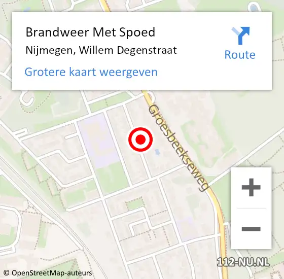 Locatie op kaart van de 112 melding: Brandweer Met Spoed Naar Nijmegen, Willem Degenstraat op 4 september 2024 20:55