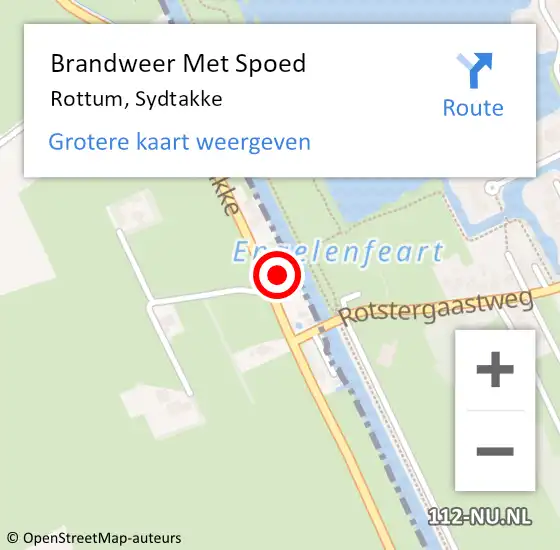 Locatie op kaart van de 112 melding: Brandweer Met Spoed Naar Rottum, Sydtakke op 4 september 2024 20:57