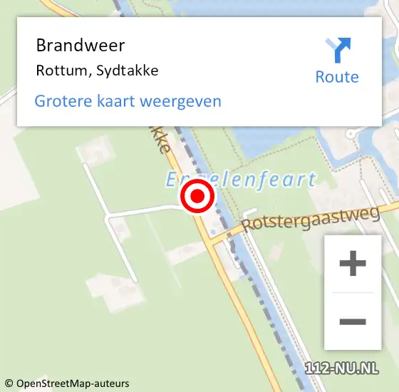 Locatie op kaart van de 112 melding: Brandweer Rottum, Sydtakke op 4 september 2024 21:00