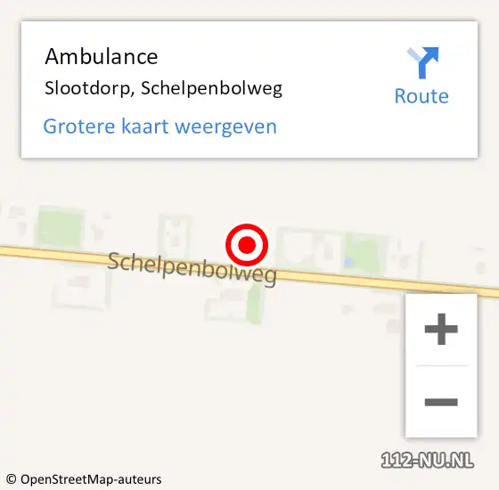 Locatie op kaart van de 112 melding: Ambulance Slootdorp, Schelpenbolweg op 4 september 2024 21:02