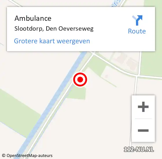 Locatie op kaart van de 112 melding: Ambulance Slootdorp, Den Oeverseweg op 4 september 2024 21:03