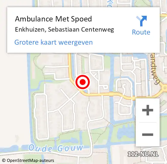 Locatie op kaart van de 112 melding: Ambulance Met Spoed Naar Enkhuizen, Sebastiaan Centenweg op 4 september 2024 21:05