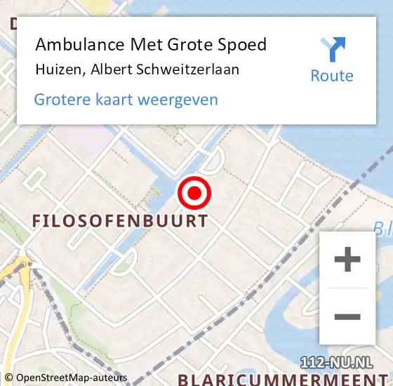 Locatie op kaart van de 112 melding: Ambulance Met Grote Spoed Naar Huizen, Albert Schweitzerlaan op 18 oktober 2014 23:23