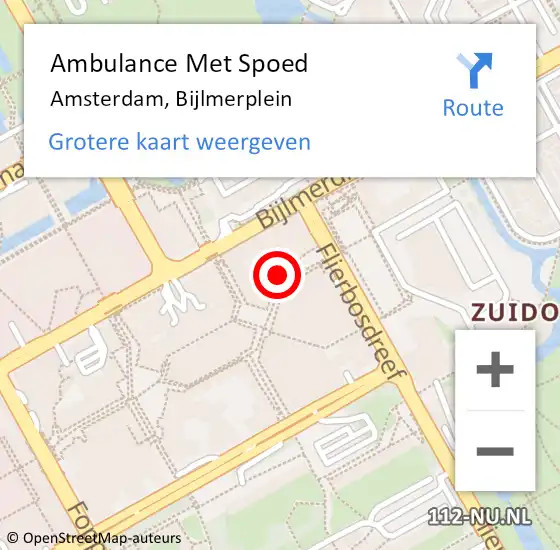 Locatie op kaart van de 112 melding: Ambulance Met Spoed Naar Amsterdam, Bijlmerplein op 4 september 2024 21:33