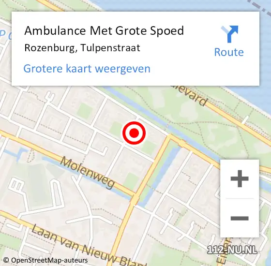 Locatie op kaart van de 112 melding: Ambulance Met Grote Spoed Naar Rozenburg, Tulpenstraat op 4 september 2024 21:39