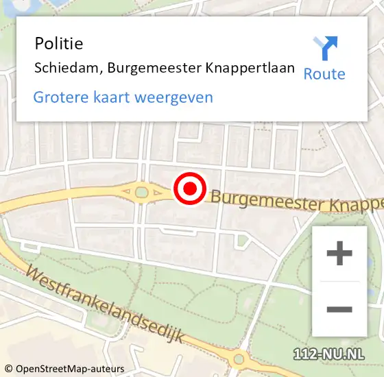 Locatie op kaart van de 112 melding: Politie Schiedam, Burgemeester Knappertlaan op 4 september 2024 21:39