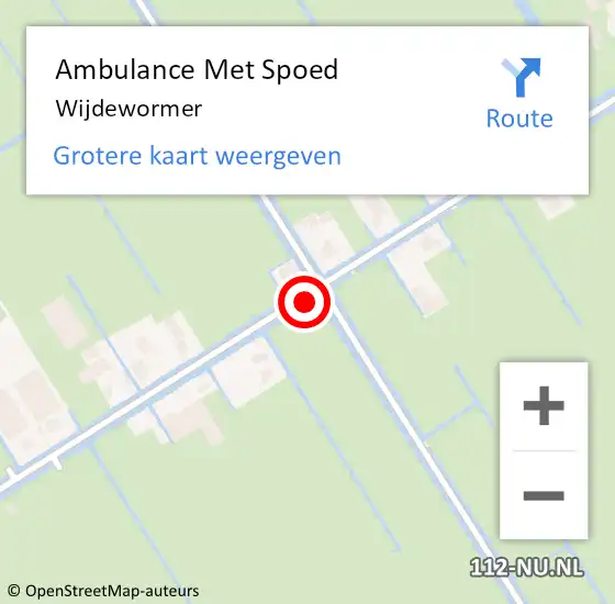 Locatie op kaart van de 112 melding: Ambulance Met Spoed Naar Wijdewormer op 4 september 2024 21:52