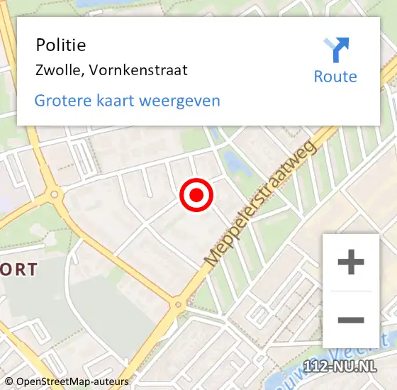 Locatie op kaart van de 112 melding: Politie Zwolle, Vornkenstraat op 4 september 2024 22:00