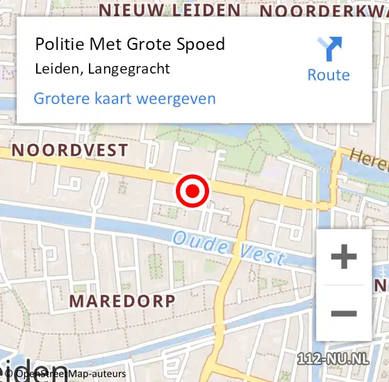 Locatie op kaart van de 112 melding: Politie Met Grote Spoed Naar Leiden, Langegracht op 4 september 2024 22:31