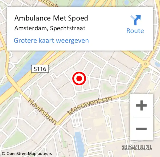 Locatie op kaart van de 112 melding: Ambulance Met Spoed Naar Amsterdam, Spechtstraat op 4 september 2024 22:40