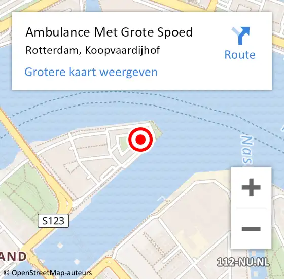 Locatie op kaart van de 112 melding: Ambulance Met Grote Spoed Naar Rotterdam, Koopvaardijhof op 4 september 2024 22:48