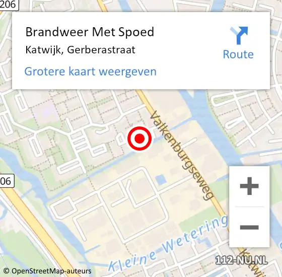 Locatie op kaart van de 112 melding: Brandweer Met Spoed Naar Katwijk, Gerberastraat op 4 september 2024 23:26