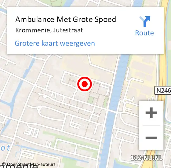 Locatie op kaart van de 112 melding: Ambulance Met Grote Spoed Naar Krommenie, Jutestraat op 4 september 2024 23:44