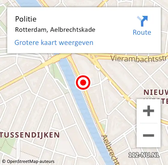 Locatie op kaart van de 112 melding: Politie Rotterdam, Aelbrechtskade op 4 september 2024 23:49