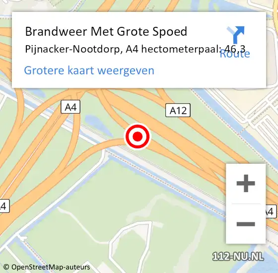 Locatie op kaart van de 112 melding: Brandweer Met Grote Spoed Naar Pijnacker-Nootdorp, A4 hectometerpaal: 46,3 op 5 september 2024 00:02