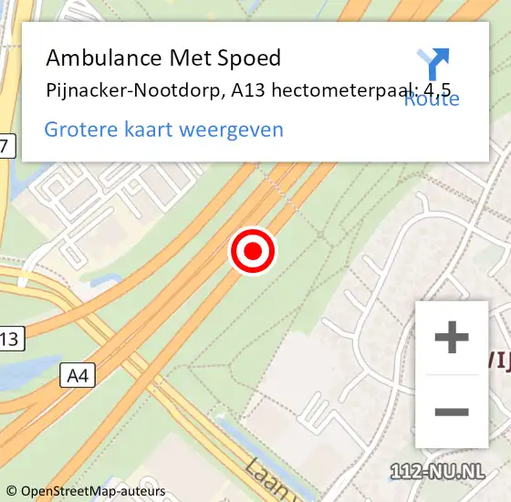 Locatie op kaart van de 112 melding: Ambulance Met Spoed Naar Pijnacker-Nootdorp, A13 hectometerpaal: 4,5 op 5 september 2024 00:11