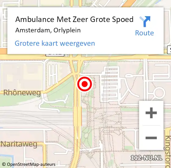 Locatie op kaart van de 112 melding: Ambulance Met Zeer Grote Spoed Naar Amsterdam, Orlyplein op 5 september 2024 00:48