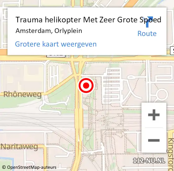 Locatie op kaart van de 112 melding: Trauma helikopter Met Zeer Grote Spoed Naar Amsterdam, Orlyplein op 5 september 2024 00:49