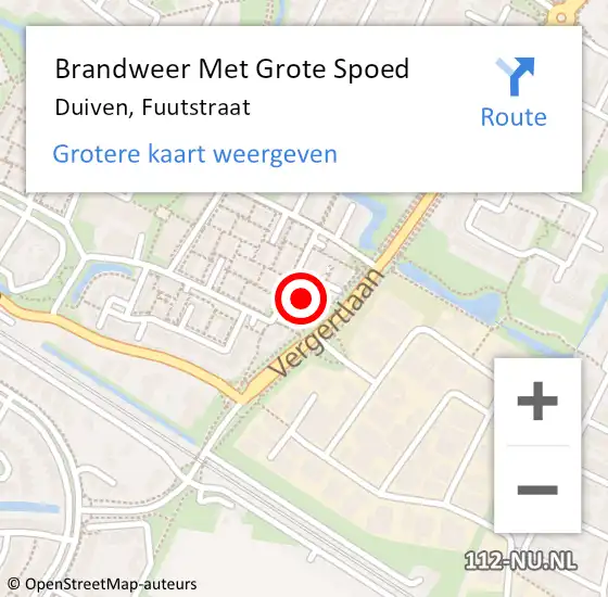 Locatie op kaart van de 112 melding: Brandweer Met Grote Spoed Naar Duiven, Fuutstraat op 5 september 2024 00:52