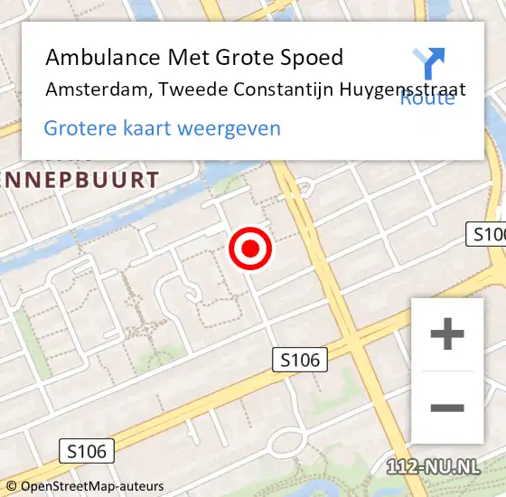 Locatie op kaart van de 112 melding: Ambulance Met Grote Spoed Naar Amsterdam, Tweede Constantijn Huygensstraat op 5 september 2024 01:13