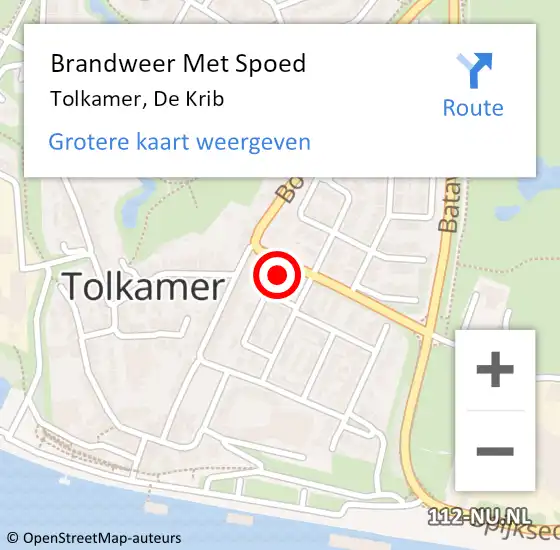 Locatie op kaart van de 112 melding: Brandweer Met Spoed Naar Tolkamer, De Krib op 5 september 2024 01:56