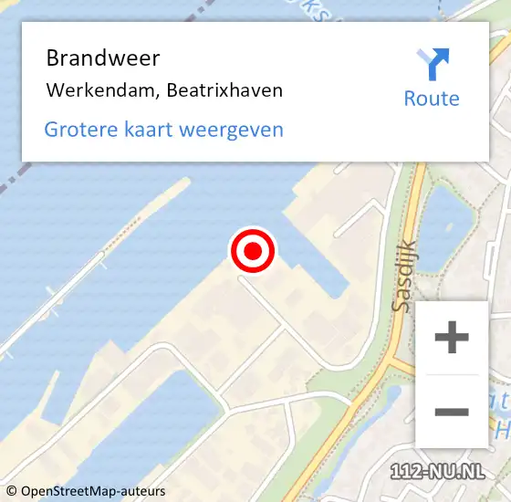 Locatie op kaart van de 112 melding: Brandweer Werkendam, Beatrixhaven op 5 september 2024 01:56