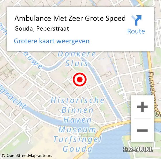 Locatie op kaart van de 112 melding: Ambulance Met Zeer Grote Spoed Naar Gouda, Peperstraat op 5 september 2024 02:47