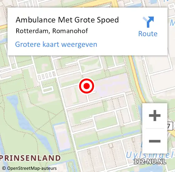 Locatie op kaart van de 112 melding: Ambulance Met Grote Spoed Naar Rotterdam, Romanohof op 5 september 2024 03:00