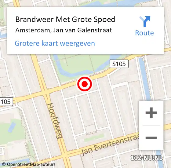 Locatie op kaart van de 112 melding: Brandweer Met Grote Spoed Naar Amsterdam, Jan van Galenstraat op 5 september 2024 03:28