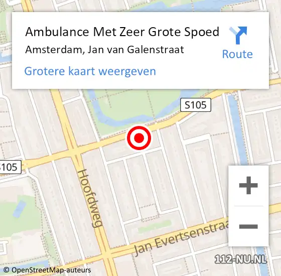 Locatie op kaart van de 112 melding: Ambulance Met Zeer Grote Spoed Naar Amsterdam, Jan van Galenstraat op 5 september 2024 03:37