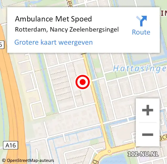 Locatie op kaart van de 112 melding: Ambulance Met Spoed Naar Rotterdam, Nancy Zeelenbergsingel op 5 september 2024 03:51