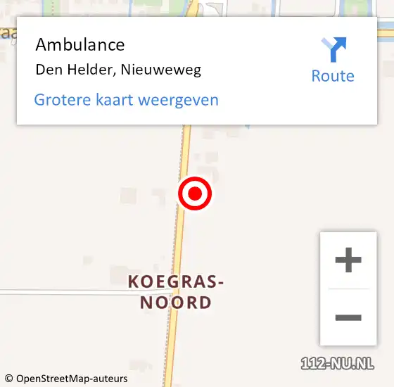 Locatie op kaart van de 112 melding: Ambulance Den Helder, Nieuweweg op 5 september 2024 04:47