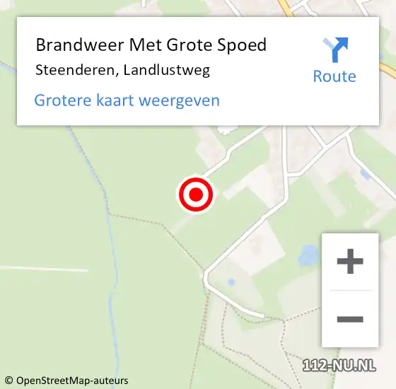 Locatie op kaart van de 112 melding: Brandweer Met Grote Spoed Naar Steenderen, Landlustweg op 5 september 2024 05:02