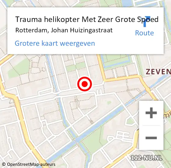 Locatie op kaart van de 112 melding: Trauma helikopter Met Zeer Grote Spoed Naar Rotterdam, Johan Huizingastraat op 5 september 2024 06:21