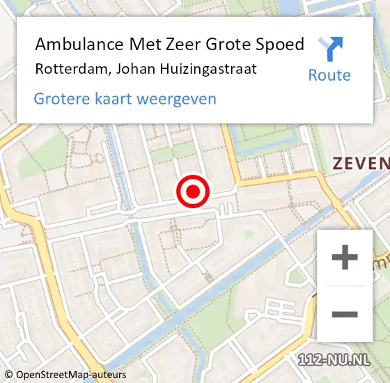 Locatie op kaart van de 112 melding: Ambulance Met Zeer Grote Spoed Naar Rotterdam, Johan Huizingastraat op 5 september 2024 06:23