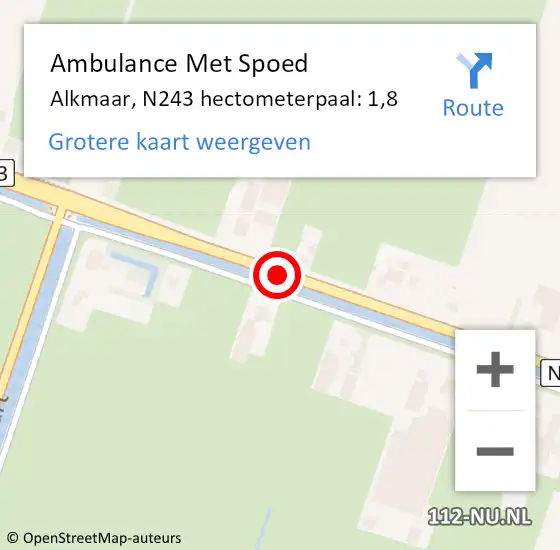 Locatie op kaart van de 112 melding: Ambulance Met Spoed Naar Alkmaar, N243 hectometerpaal: 1,8 op 5 september 2024 06:23