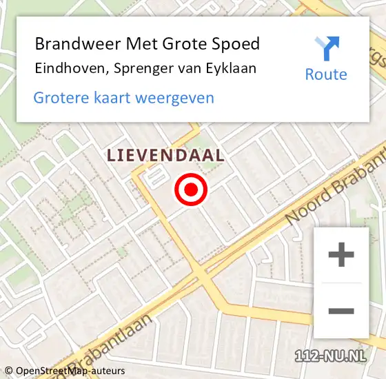 Locatie op kaart van de 112 melding: Brandweer Met Grote Spoed Naar Eindhoven, Sprenger van Eyklaan op 5 september 2024 06:52