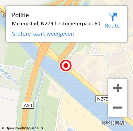 Locatie op kaart van de 112 melding: Politie Meierijstad, N279 hectometerpaal: 60 op 5 september 2024 07:00