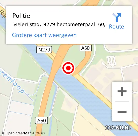 Locatie op kaart van de 112 melding: Politie Meierijstad, N279 hectometerpaal: 60,1 op 5 september 2024 07:01