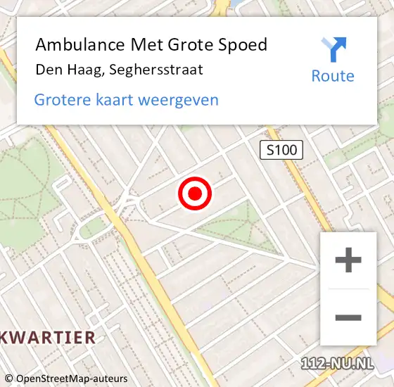 Locatie op kaart van de 112 melding: Ambulance Met Grote Spoed Naar Den Haag, Seghersstraat op 5 september 2024 07:33