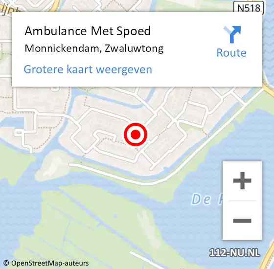 Locatie op kaart van de 112 melding: Ambulance Met Spoed Naar Monnickendam, Zwaluwtong op 5 september 2024 07:46