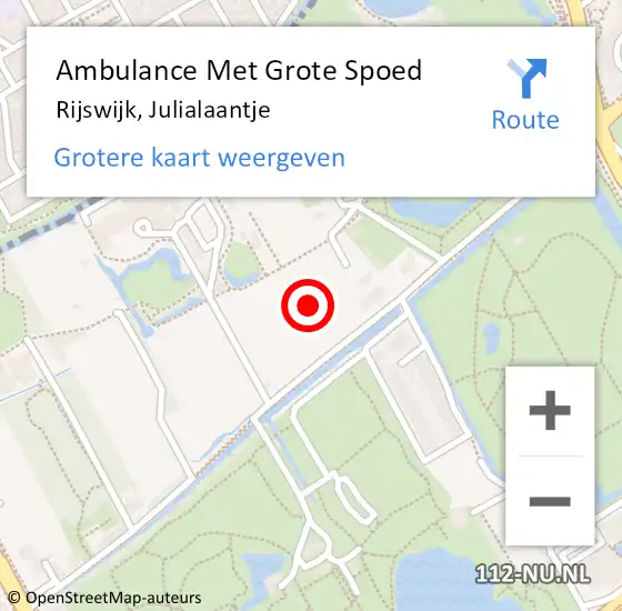 Locatie op kaart van de 112 melding: Ambulance Met Grote Spoed Naar Rijswijk, Julialaantje op 5 september 2024 07:54