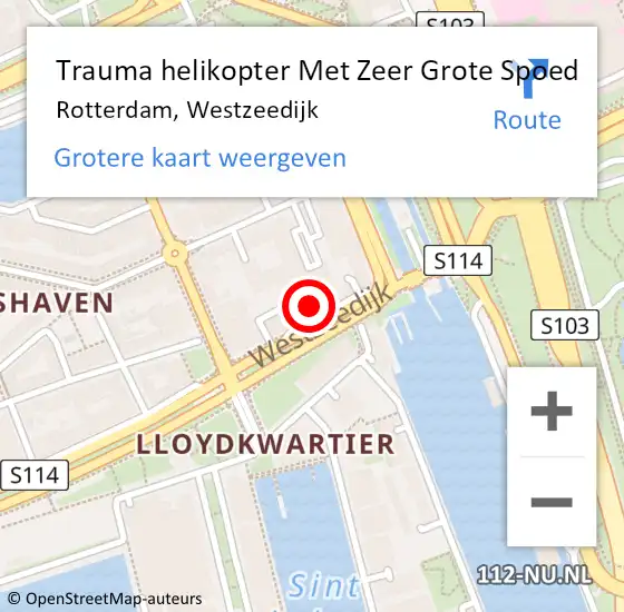 Locatie op kaart van de 112 melding: Trauma helikopter Met Zeer Grote Spoed Naar Rotterdam, Westzeedijk op 5 september 2024 07:54