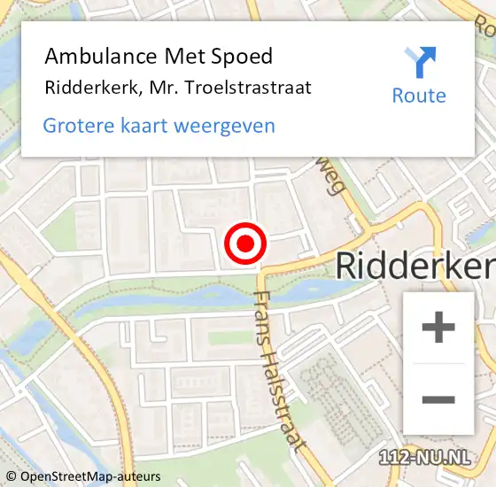 Locatie op kaart van de 112 melding: Ambulance Met Spoed Naar Ridderkerk, Mr. Troelstrastraat op 5 september 2024 08:08